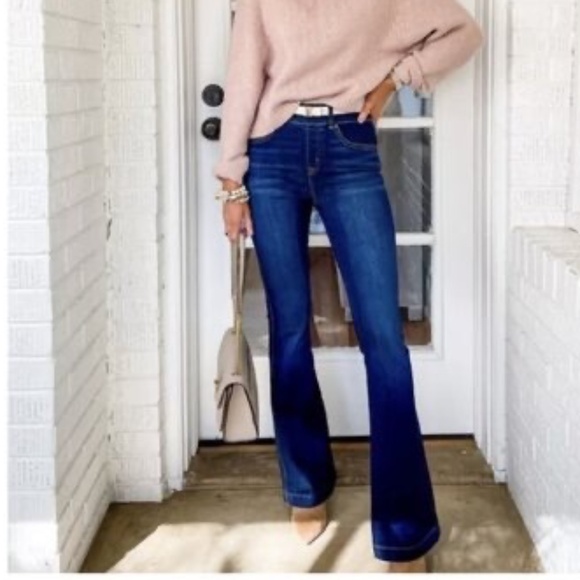 Spanx Denim Flare Pull On Blue Jeans Denim L